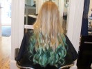 long blond mermaid teal blue green tips ombre curls long layers haircut